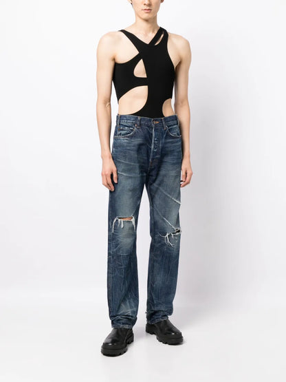 Fine-Ribbed Cut-Out Bodysuit