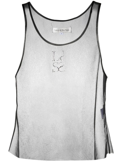 Crystal-Embellished Mesh Tank Top