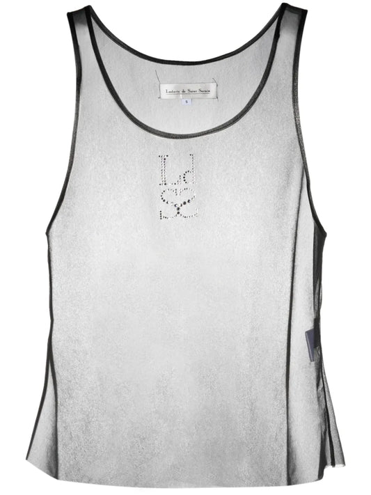 Crystal-Embellished Mesh Tank Top
