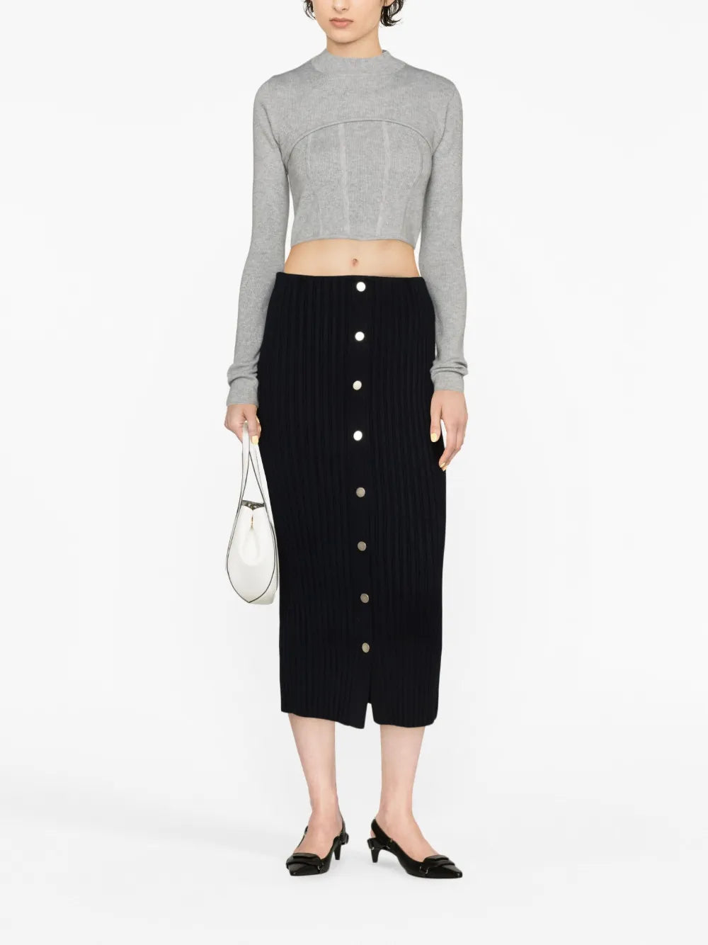 Straight Ribbed-Knit Midi Skirt