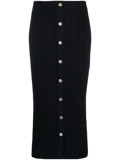 Straight Ribbed-Knit Midi Skirt