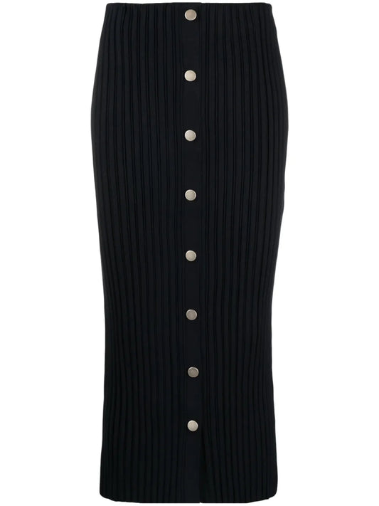 Straight Ribbed-Knit Midi Skirt