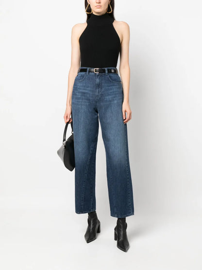 Wide-Leg Cropped Denim Culottes