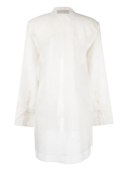 Button-Up Band-Collar Blouse