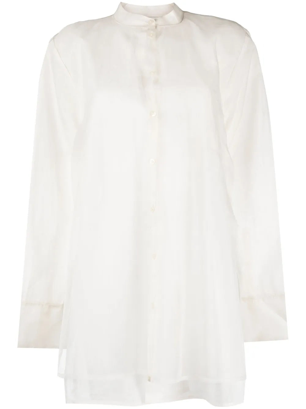 Button-Up Band-Collar Blouse