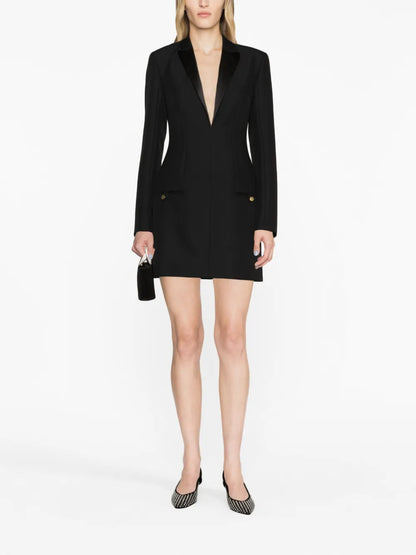 Peak-Lapel Long-Sleeve Minidress