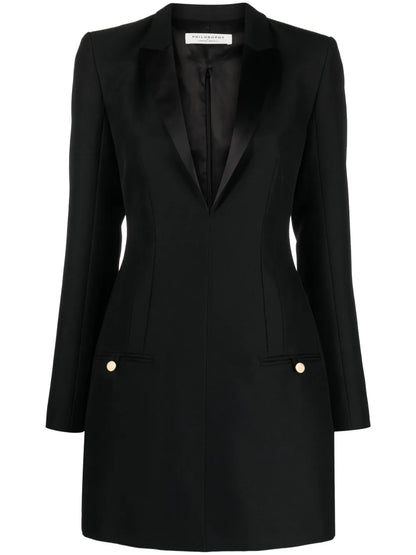 Peak-Lapel Long-Sleeve Minidress