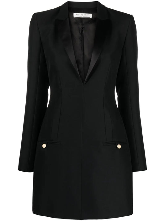 Peak-Lapel Long-Sleeve Minidress