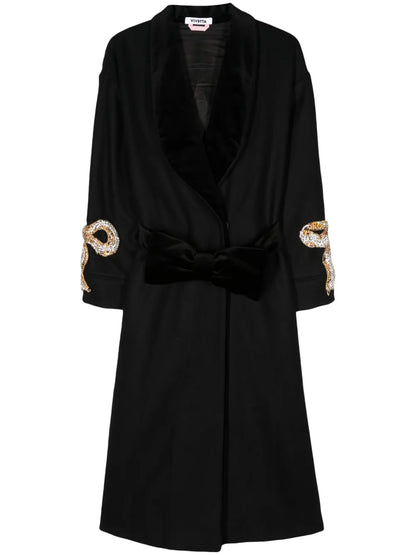 Shawl-Lapels Crystal-Embellished Coat