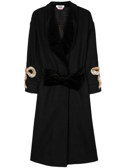 Shawl-Lapels Crystal-Embellished Coat
