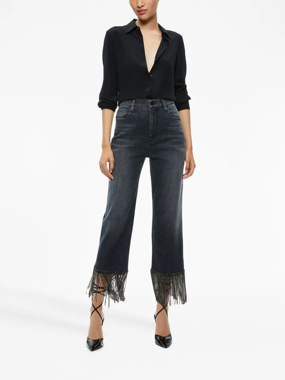 Amazing Crystal-Fringe Boyfriend Jeans