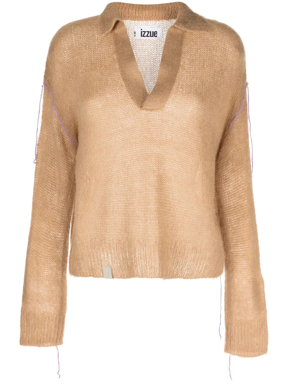 Decorative-Stitching Polo-Collar Jumper