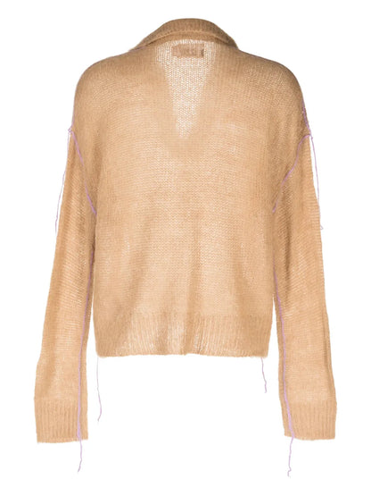 Decorative-Stitching Polo-Collar Jumper