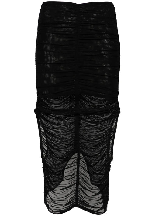 Draped Mesh Midi Skirt