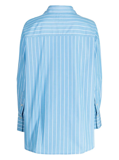 Striped Pointed-Collar Long-Sleeve Shirt