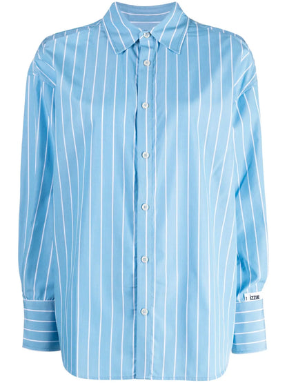 Striped Pointed-Collar Long-Sleeve Shirt