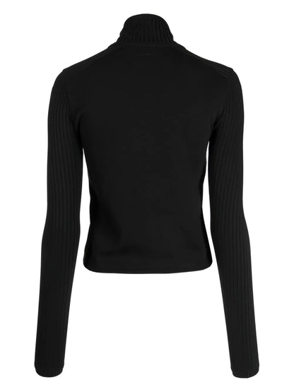 Ribbed-Sleeves Zip-Up Cardigan