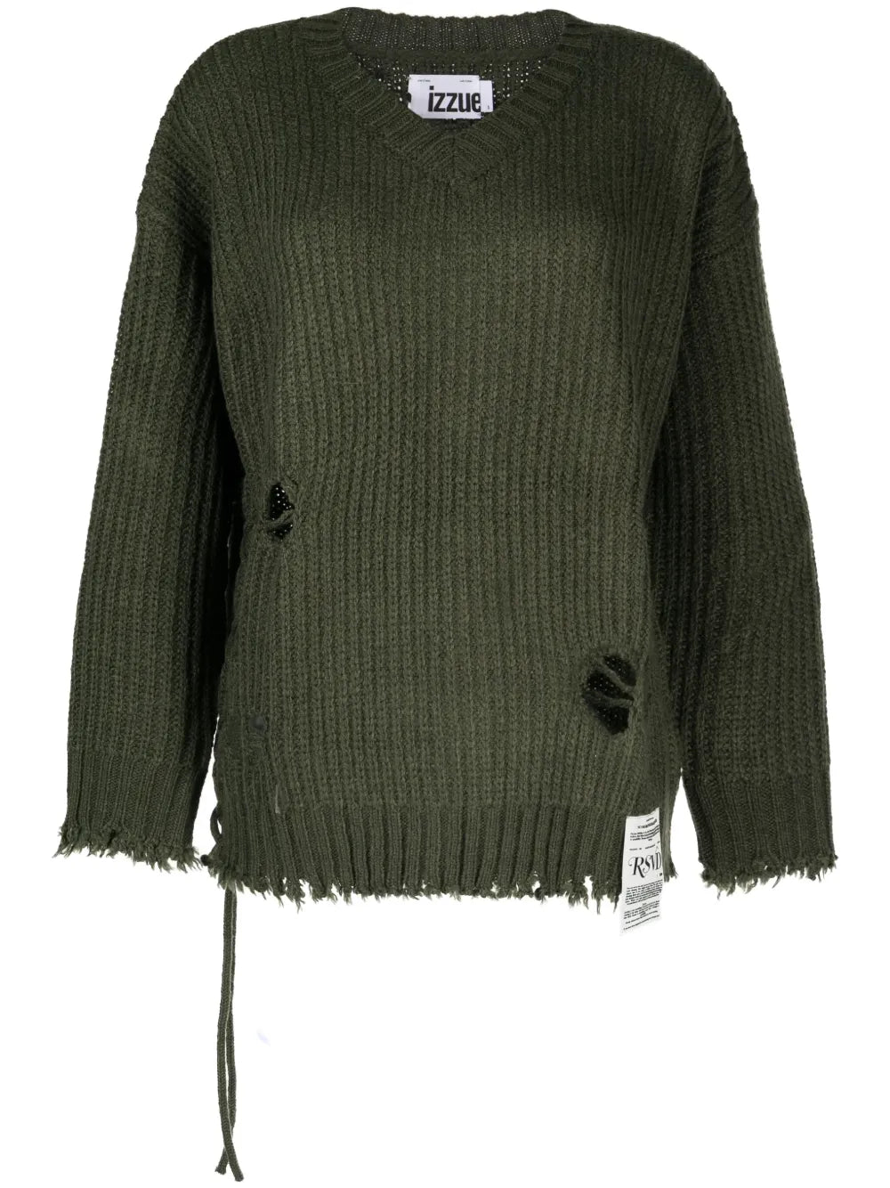 Distressed-Effect V-Neck Jumper