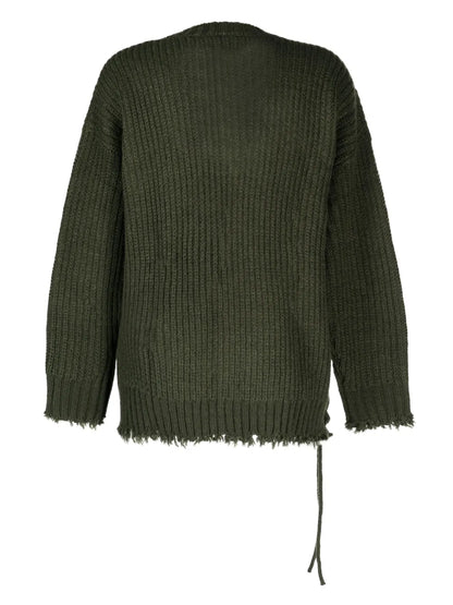 Distressed-Effect V-Neck Jumper
