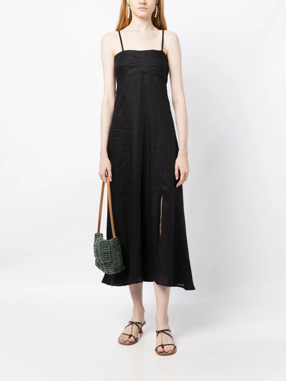 Square-Neck Linen Midi Dress