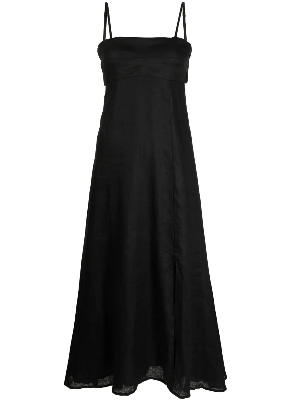 Square-Neck Linen Midi Dress