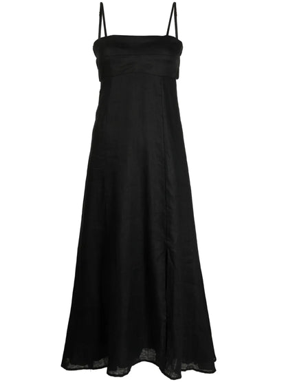 Square-Neck Linen Midi Dress