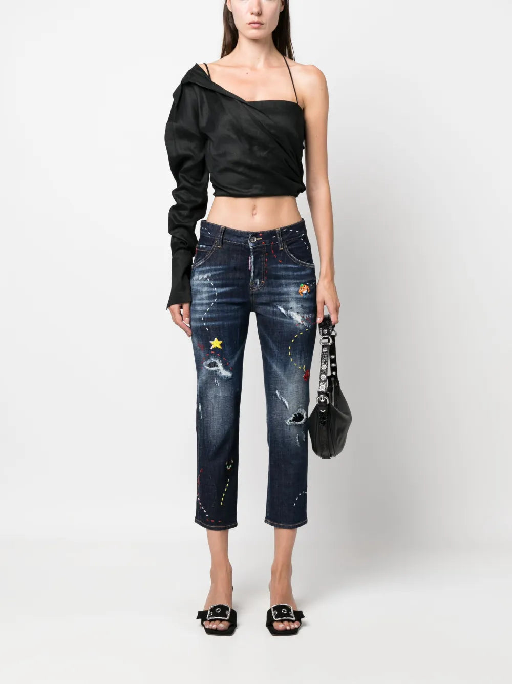 Embroidered-Design Cropped Jeans