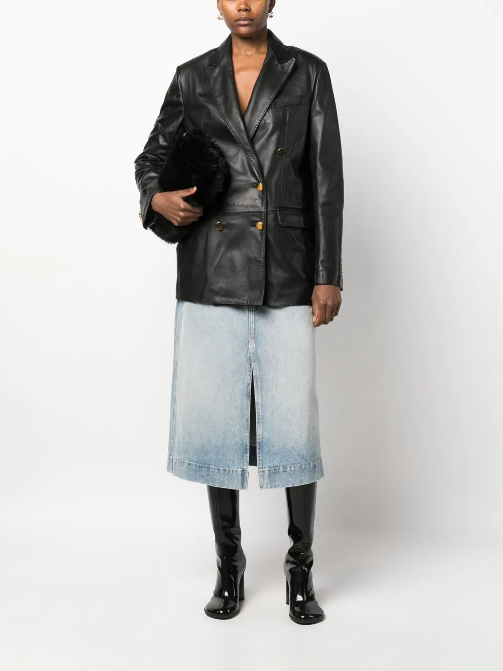 Josie Double-Breasted Leather Blazer
