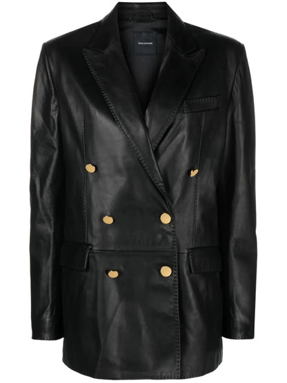 Josie Double-Breasted Leather Blazer