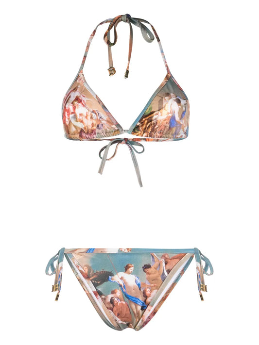 Graphic-Print Triangle-Cup Bikini