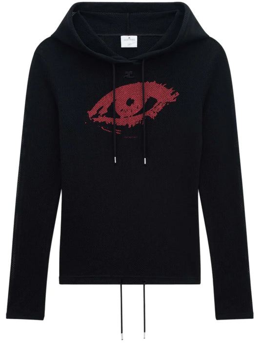 Graphic-Print Mesh Hoodie