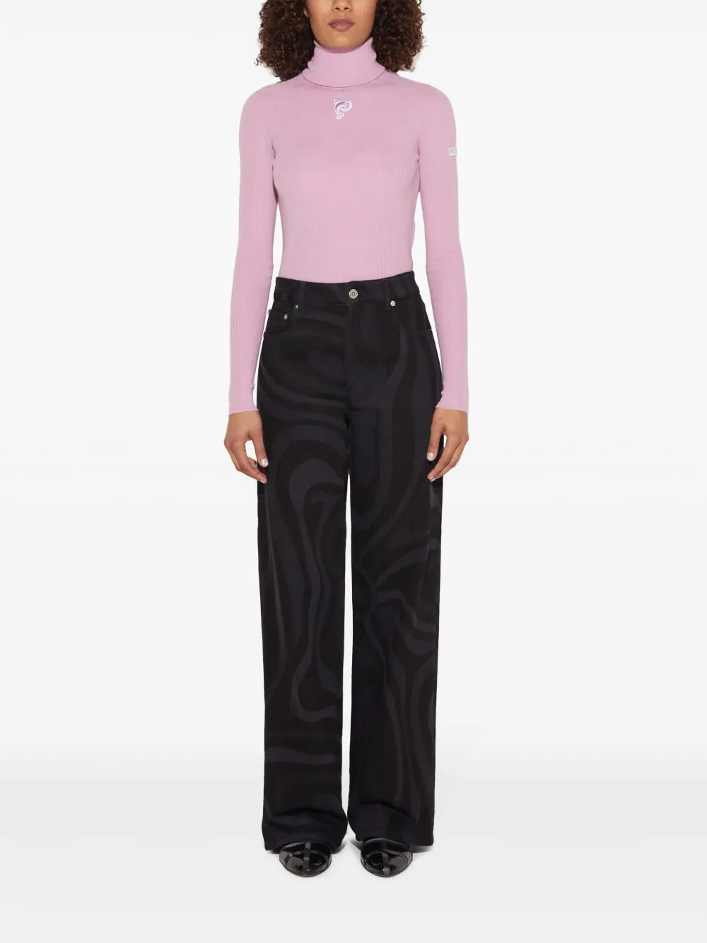 Marmo-Print Denim Wide-Leg Jeans