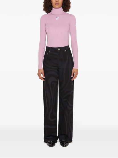 Marmo-Print Denim Wide-Leg Jeans