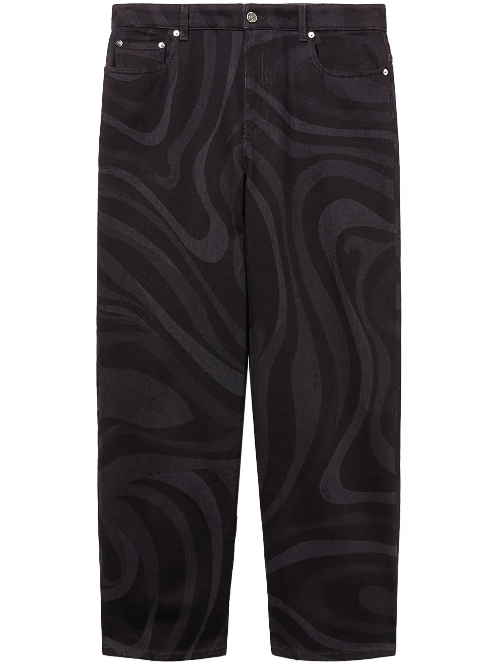 Marmo-Print Denim Straight-Leg Trousers