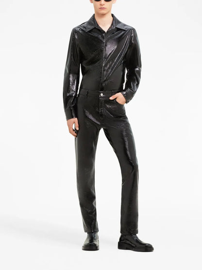 Faux-Leather Button-Up Shirt