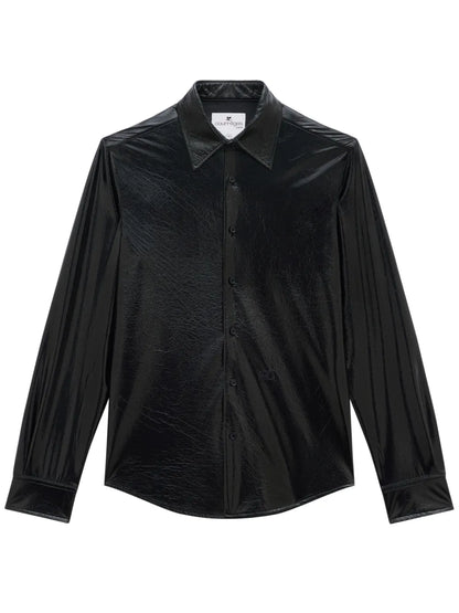 Faux-Leather Button-Up Shirt