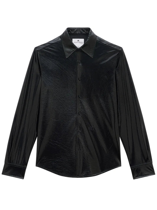 Faux-Leather Button-Up Shirt