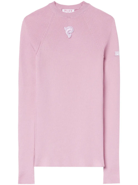 Logo-Appliqué Ribbed-Knit Jumper