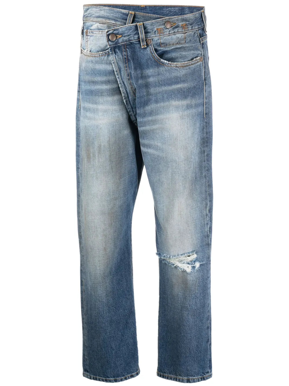 Stonewashed Asymmetric Cropped Jeans