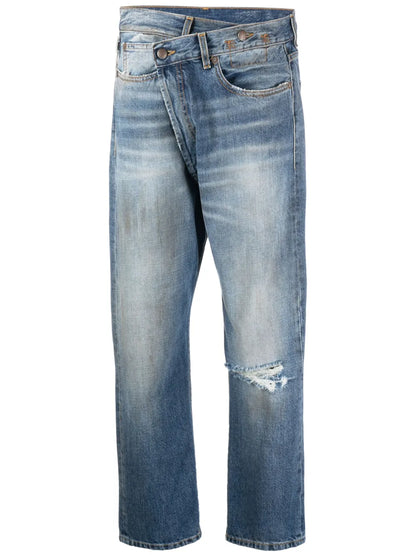 Stonewashed Asymmetric Cropped Jeans