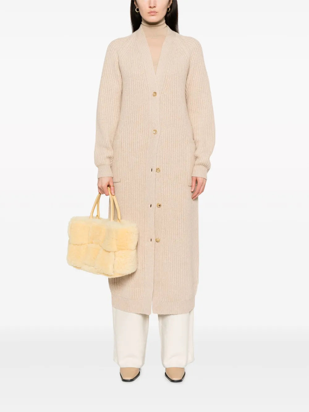 Ribbed-Knit Wool-Cashmere Cardi-Coat