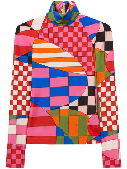 Giardino-Print Mock-Neck Top