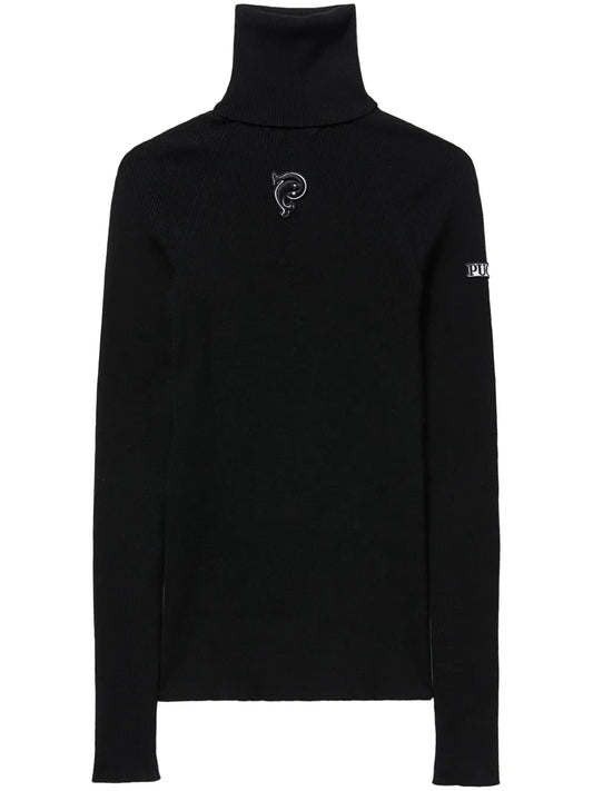 Logo-Appliqué Virgin-Wool Ribbed Jumper
