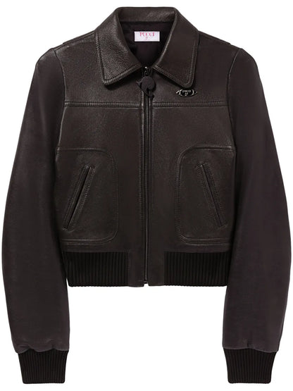 Logo-Plaque Leather Jacket
