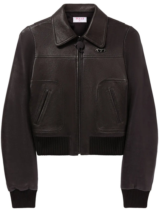 Logo-Plaque Leather Jacket