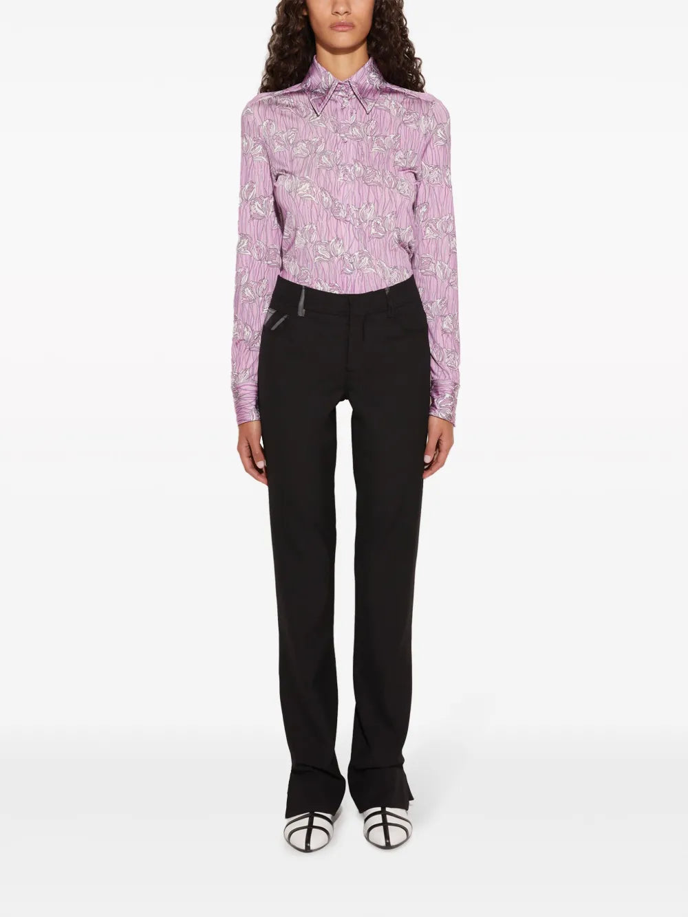 Marmo-Print Straight-Leg Trousers