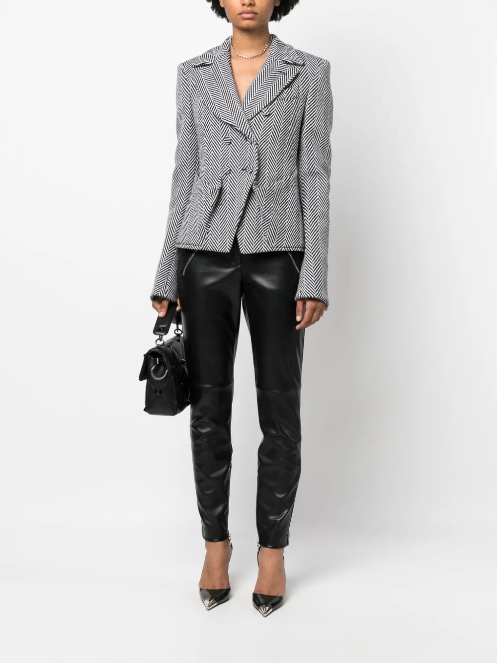 Herringbone Double-Breasted Blazer