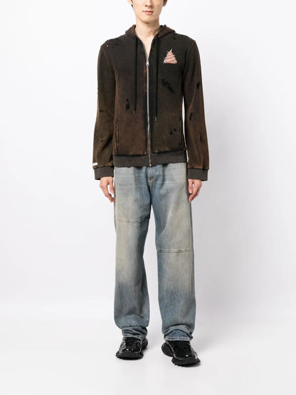 Random Distressed Jersey Hoodie