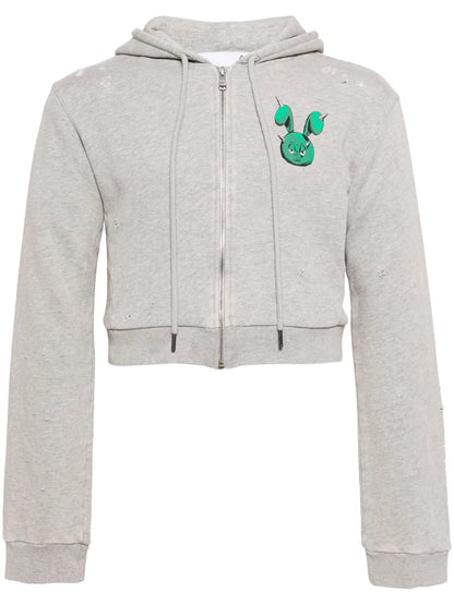 Graphic-Print Cropped Zip-Up Hoodie