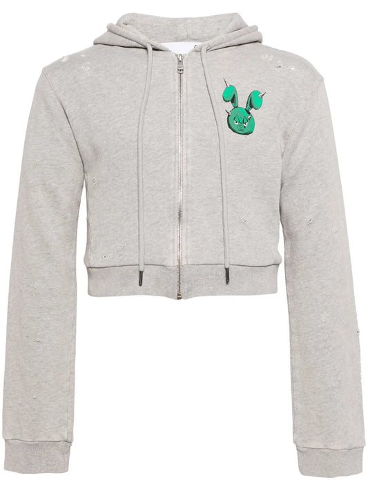 Graphic-Print Cropped Zip-Up Hoodie